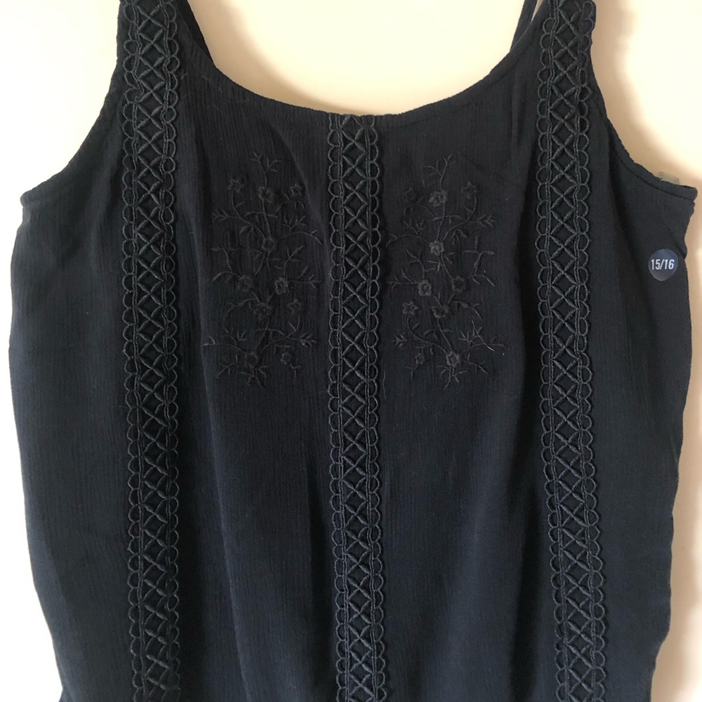 Abercrombie Black Boho Embroidered Cami Tank Top Kids 15/16 Fits Women XS/S